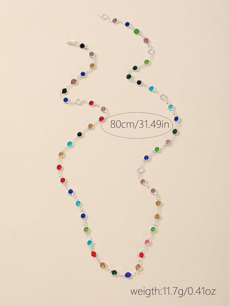 KURTCB Rhinestone Necklace for Women Boho Long Y Lariat Necklace Colorful Summer Beach Jewelry - Image 3